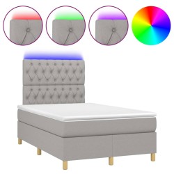 vidaXL Boxspringbett mit Matratze & LED Hellgrau 120x200 cm Stoff