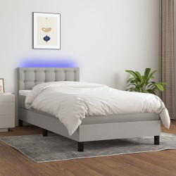 vidaXL Boxspringbett mit Matratze & LED Hellgrau 90x190 cm Stoff