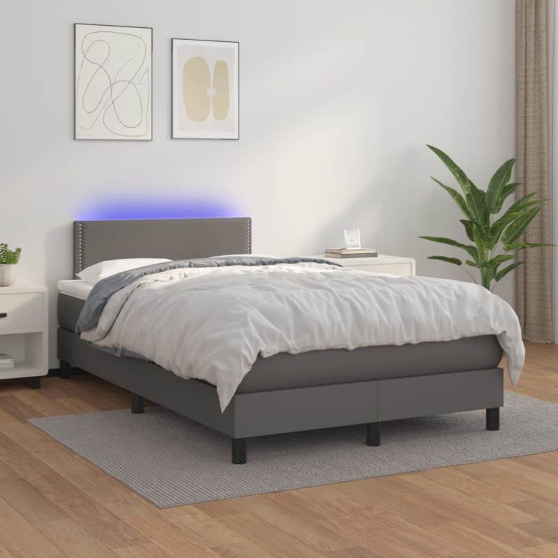 vidaXL Boxspringbett mit Matratze & LED Grau 120x200 cm Kunstleder vidaXL Boxspringbett mit Matratze & LED Grau 120x200 cm Kunstleder