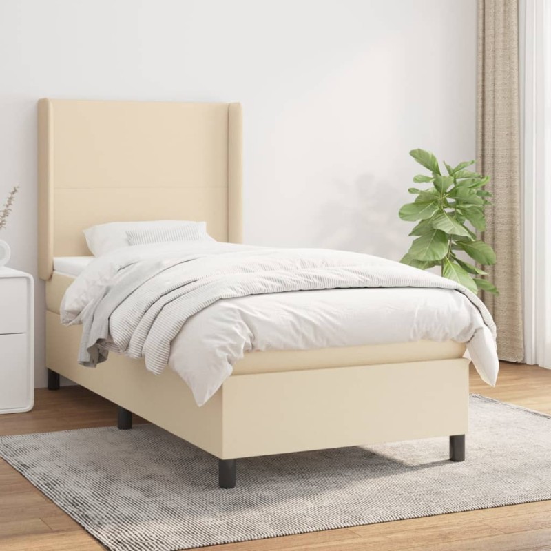 vidaXL Boxspringbett mit Matratze Creme 90x190 cm Stoff vidaXL Boxspringbett mit Matratze Creme 90x190 cm Stoff