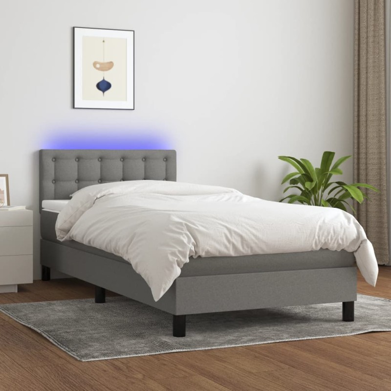 vidaXL Boxspringbett mit Matratze & LED Dunkelgrau 100x200 cm Stoff vidaXL Boxspringbett mit Matratze & LED Dunkelgrau 100x200 cm Stoff