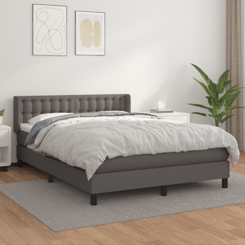 vidaXL Boxspringbett mit Matratze Grau 140x190 cm Kunstleder vidaXL Boxspringbett mit Matratze Grau 140x190 cm Kunstleder
