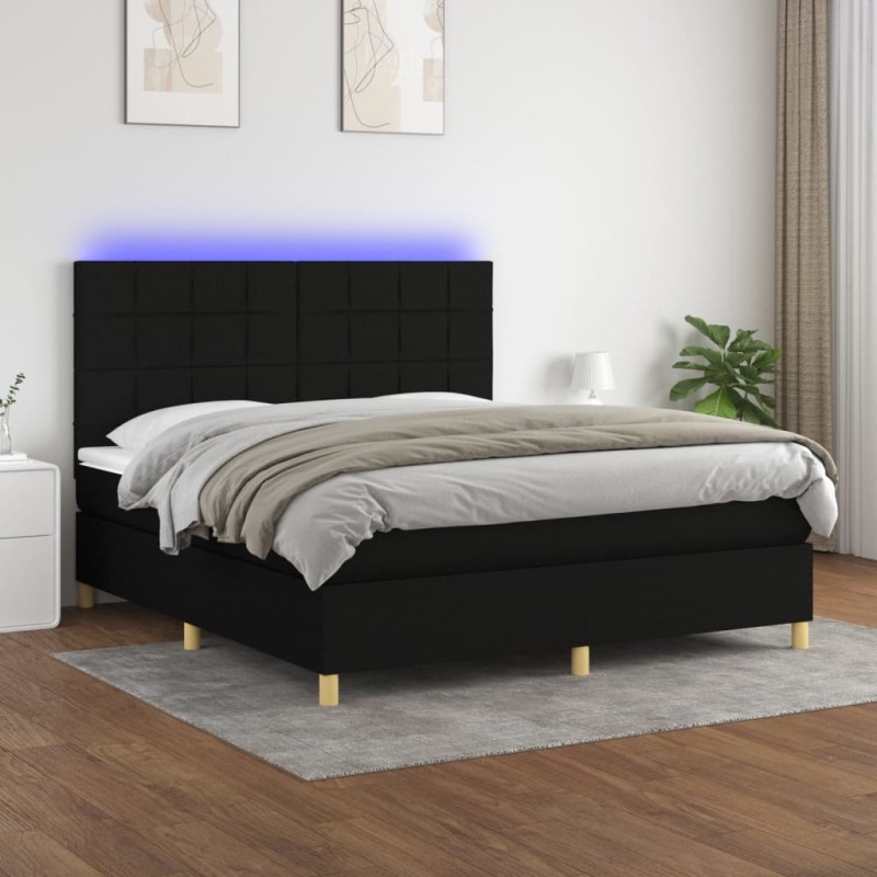 vidaXL Boxspringbett mit Matratze & LED Schwarz 160x200 cm Stoff vidaXL Boxspringbett mit Matratze & LED Schwarz 160x200 cm Stoff
