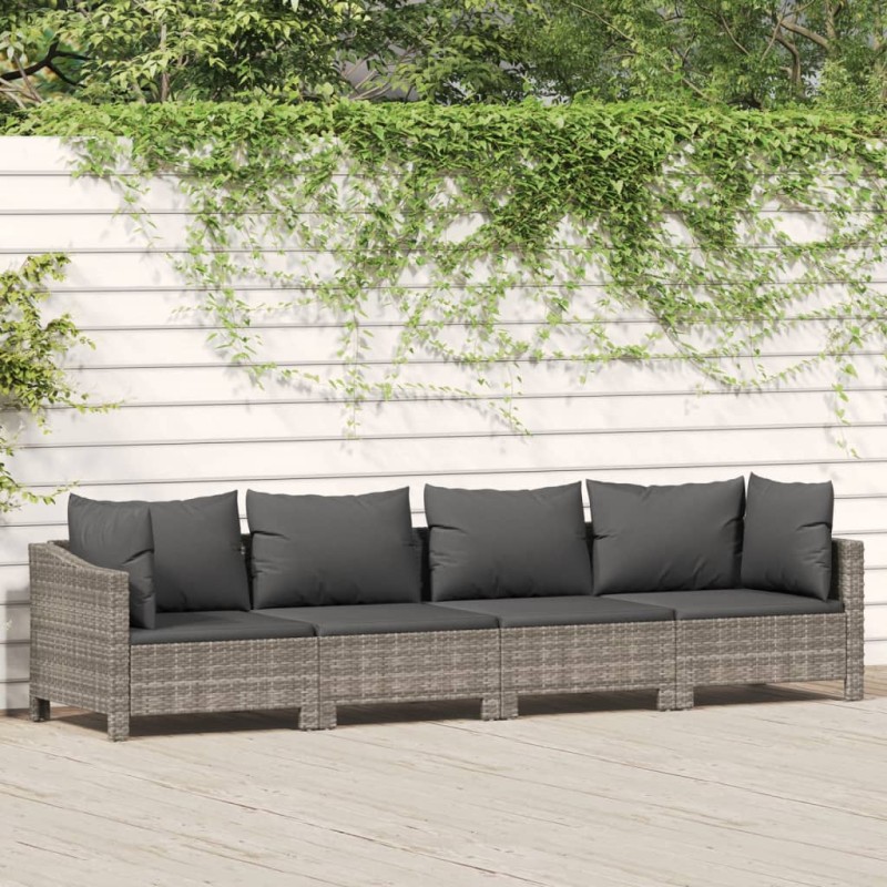 vidaXL 4-tlg. Garten-Lounge-Set mit Kissen Grau Poly Rattan vidaXL 4-tlg. Garten-Lounge-Set mit Kissen Grau Poly Rattan
