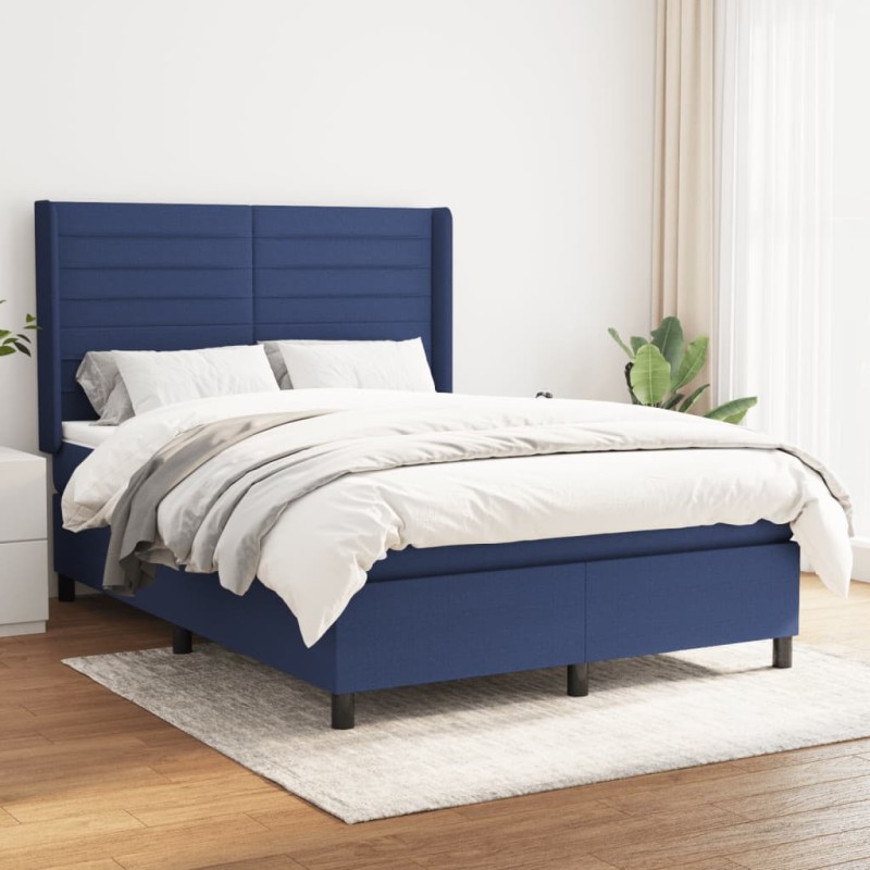 vidaXL Boxspringbett mit Matratze Blau 140x190 cm Stoff vidaXL Boxspringbett mit Matratze Blau 140x190 cm Stoff