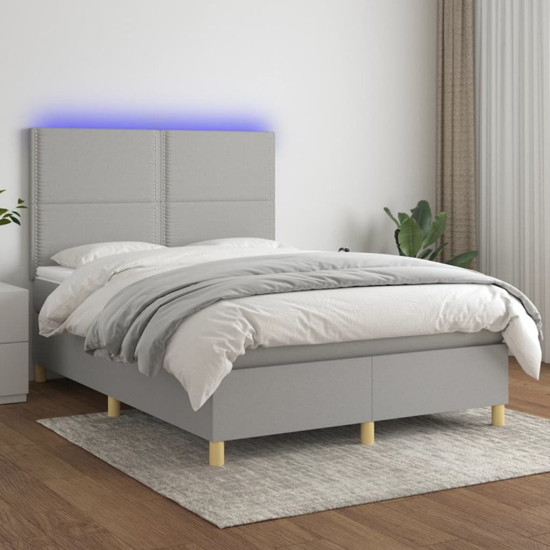vidaXL Boxspringbett mit Matratze & LED Hellgrau 140x190 cm Stoff vidaXL Boxspringbett mit Matratze & LED Hellgrau 140x190 cm Stoff