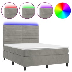 vidaXL Boxspringbett mit Matratze & LED Hellgrau 140x190 cm Samt