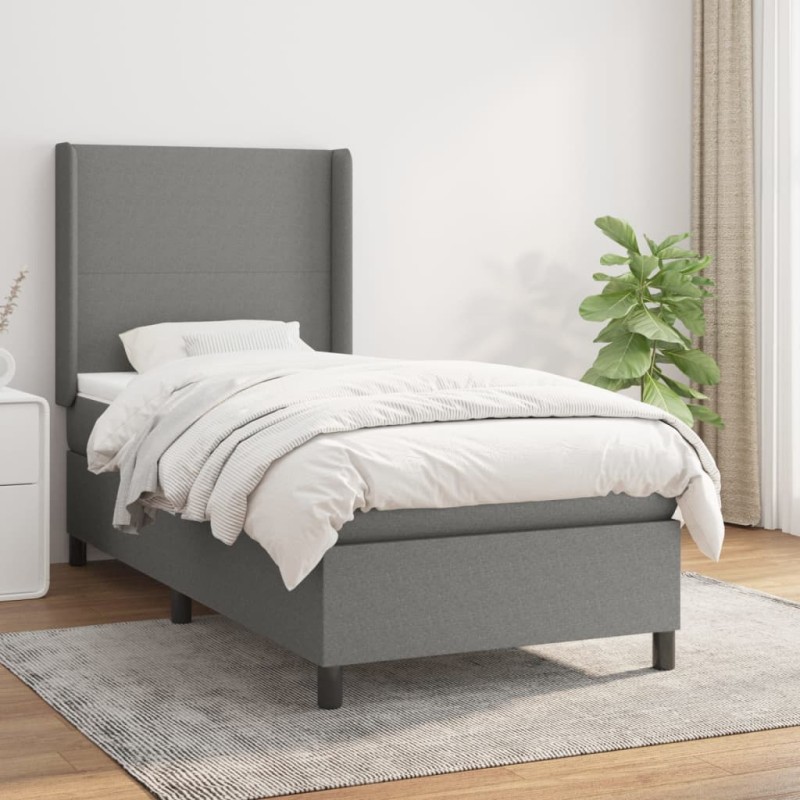 vidaXL Boxspringbett mit Matratze Dunkelgrau 80x200 cm Stoff vidaXL Boxspringbett mit Matratze Dunkelgrau 80x200 cm Stoff