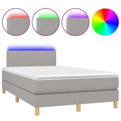 vidaXL Boxspringbett mit Matratze & LED Hellgrau 120x200 cm Stoff