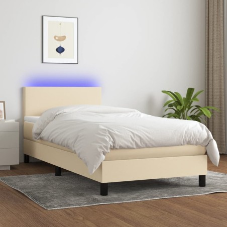 vidaXL Boxspringbett mit Matratze & LED Creme 90x190 cm Stoff