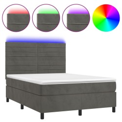 vidaXL Boxspringbett mit Matratze & LED Dunkelgrau 140x200 cm Samt