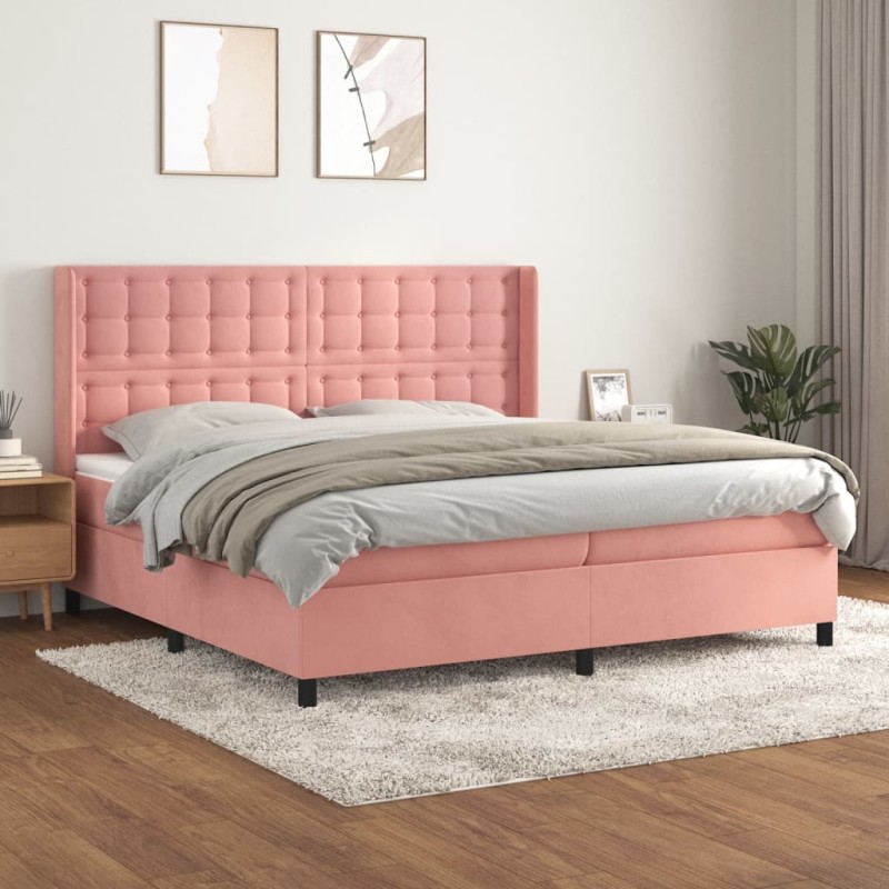 vidaXL Boxspringbett mit Matratze Rosa 200x200 cm Samt vidaXL Boxspringbett mit Matratze Rosa 200x200 cm Samt