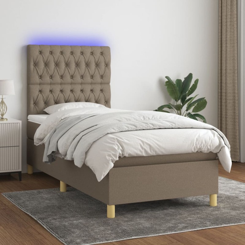 vidaXL Boxspringbett mit Matratze & LED Taupe 90x190 cm Stoff vidaXL Boxspringbett mit Matratze & LED Taupe 90x190 cm Stoff