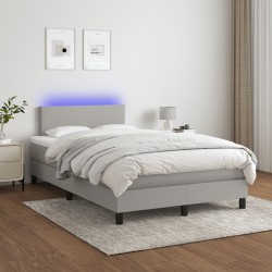 vidaXL Boxspringbett mit Matratze & LED Hellgrau 120x200 cm Stoff