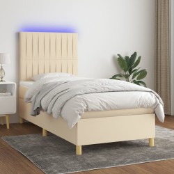vidaXL Boxspringbett mit Matratze & LED Creme 90x190 cm Stoff