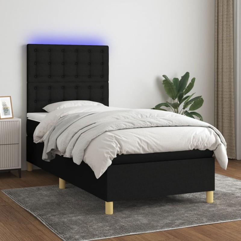 vidaXL Boxspringbett mit Matratze & LED Schwarz 90x200 cm Stoff vidaXL Boxspringbett mit Matratze & LED Schwarz 90x200 cm Stoff
