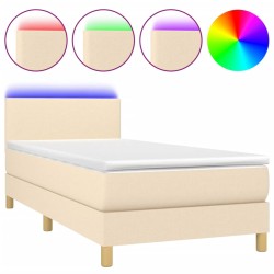 vidaXL Boxspringbett mit Matratze & LED Creme 90x200 cm Stoff