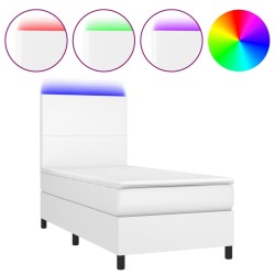 vidaXL Boxspringbett mit Matratze & LED Weiß 90x190 cm Kunstleder