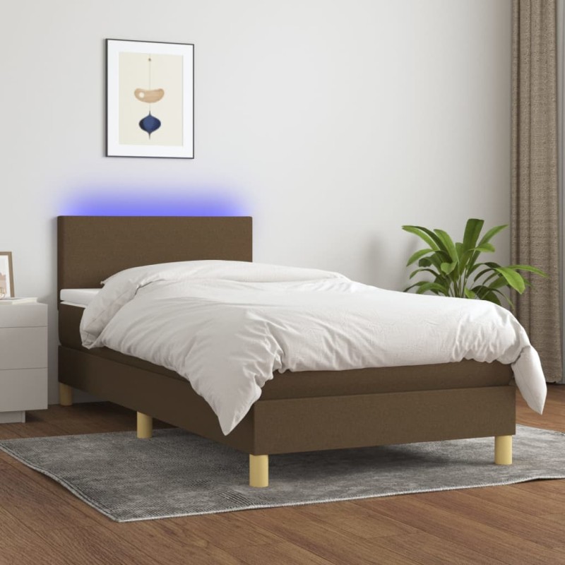 vidaXL Boxspringbett mit Matratze & LED Dunkelbraun 90x200 cm Stoff vidaXL Boxspringbett mit Matratze & LED Dunkelbraun 90x200 cm Stoff