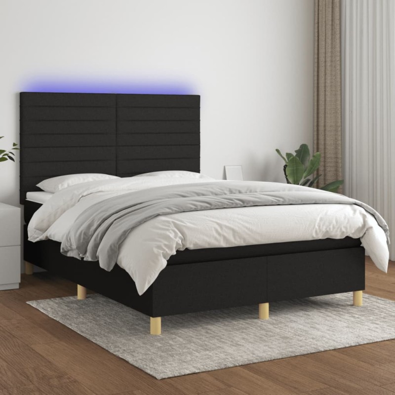 vidaXL Boxspringbett mit Matratze & LED Schwarz 140x200 cm Stoff vidaXL Boxspringbett mit Matratze & LED Schwarz 140x200 cm Stoff