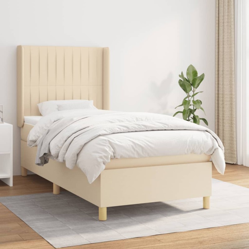 vidaXL Boxspringbett mit Matratze Creme 90x200 cm Stoff vidaXL Boxspringbett mit Matratze Creme 90x200 cm Stoff