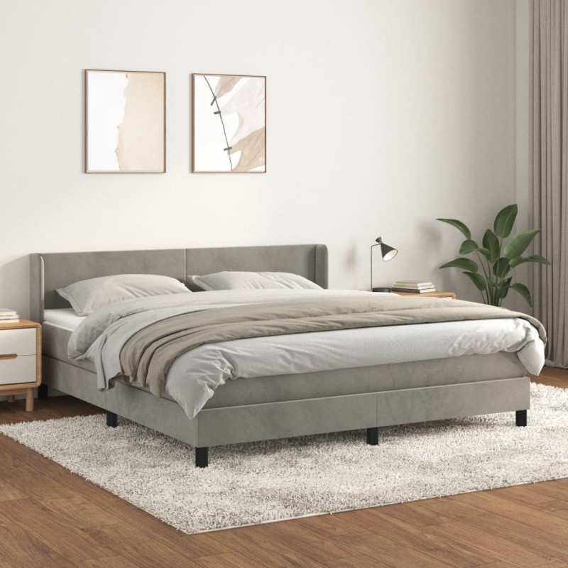 vidaXL Boxspringbett mit Matratze Hellgrau 160x200 cm Samt vidaXL Boxspringbett mit Matratze Hellgrau 160x200 cm Samt