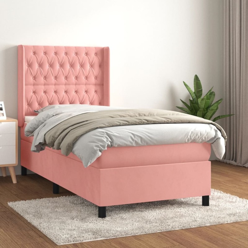vidaXL Boxspringbett mit Matratze Rosa 100x200 cm Samt vidaXL Boxspringbett mit Matratze Rosa 100x200 cm Samt