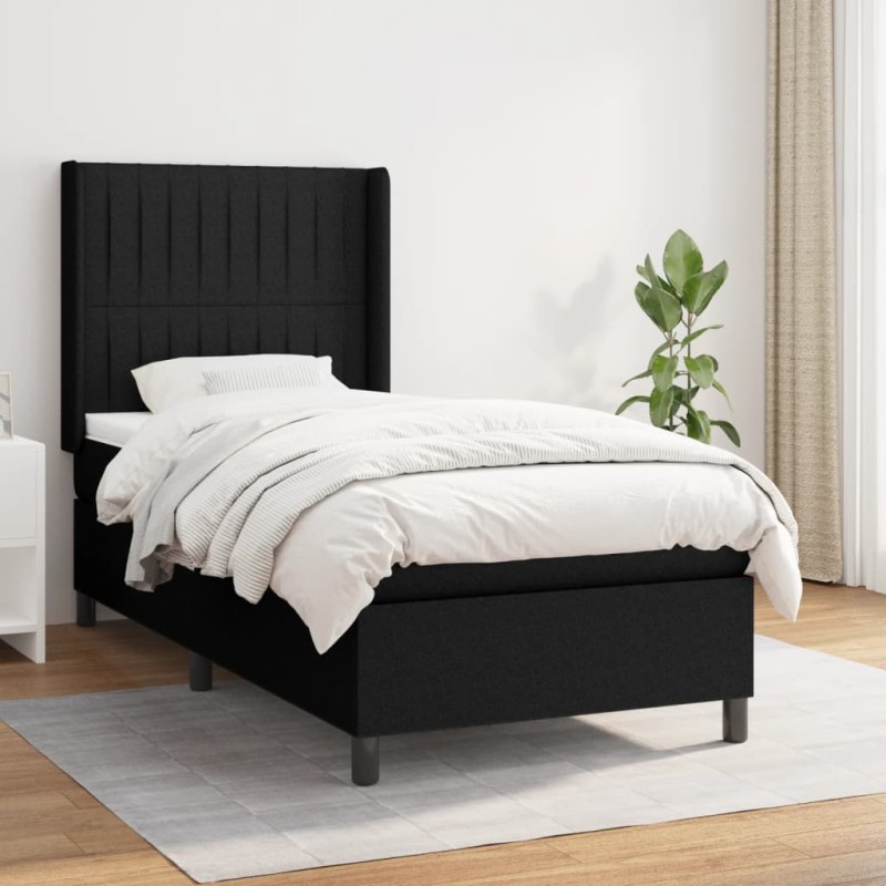 vidaXL Boxspringbett mit Matratze Schwarz 90x190 cm Stoff vidaXL Boxspringbett mit Matratze Schwarz 90x190 cm Stoff