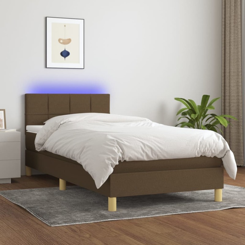 vidaXL Boxspringbett mit Matratze & LED Dunkelbraun 100x200 cm Stoff vidaXL Boxspringbett mit Matratze & LED Dunkelbraun 100x200 cm Stoff