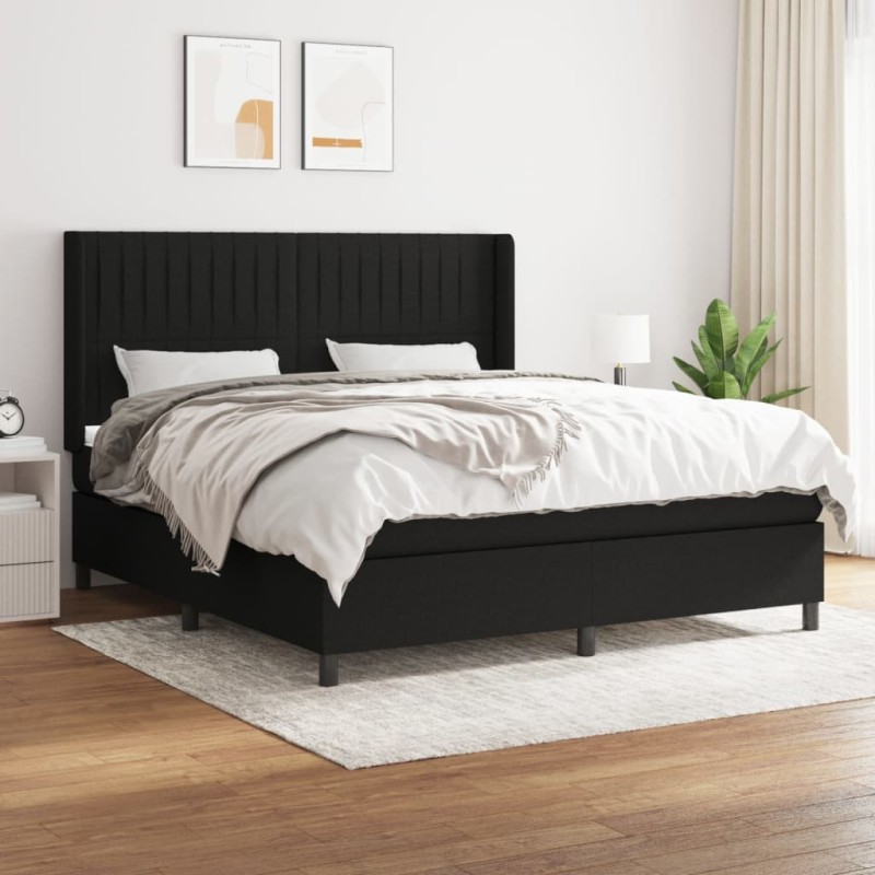 vidaXL Boxspringbett mit Matratze Schwarz 180x200 cm Stoff vidaXL Boxspringbett mit Matratze Schwarz 180x200 cm Stoff