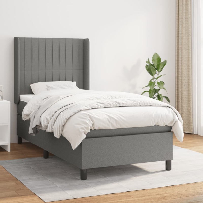 vidaXL Boxspringbett mit Matratze Dunkelgrau 90x200 cm Stoff vidaXL Boxspringbett mit Matratze Dunkelgrau 90x200 cm Stoff