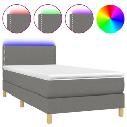 vidaXL Boxspringbett mit Matratze & LED Dunkelgrau 100x200 cm Stoff