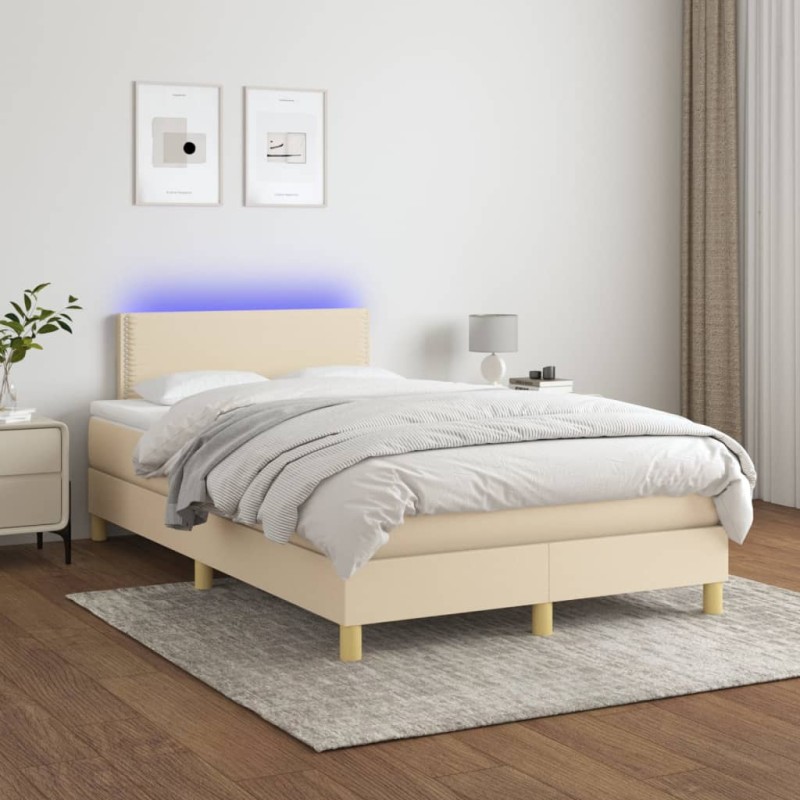vidaXL Boxspringbett mit Matratze & LED Creme 120x200 cm Stoff vidaXL Boxspringbett mit Matratze & LED Creme 120x200 cm Stoff