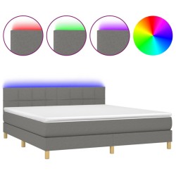 vidaXL Boxspringbett mit Matratze & LED Dunkelgrau 180x200 cm Stoff