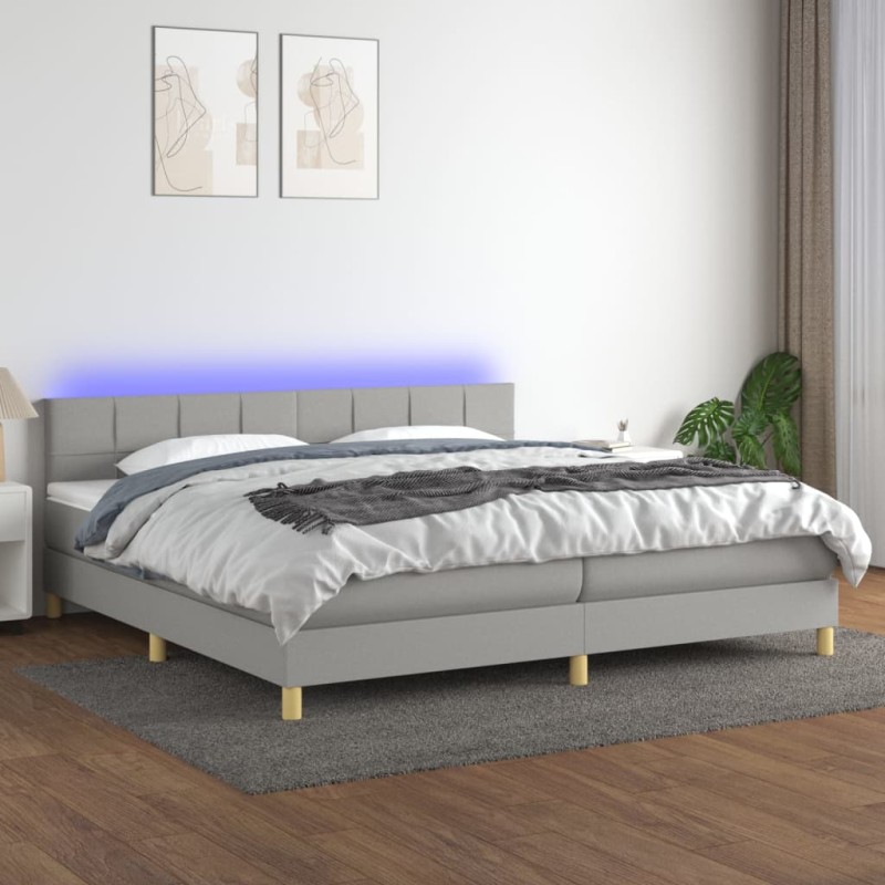 vidaXL Boxspringbett mit Matratze & LED Hellgrau 200x200 cm Stoff vidaXL Boxspringbett mit Matratze & LED Hellgrau 200x200 cm Stoff