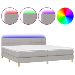 vidaXL Boxspringbett mit Matratze & LED Hellgrau 200x200 cm Stoff