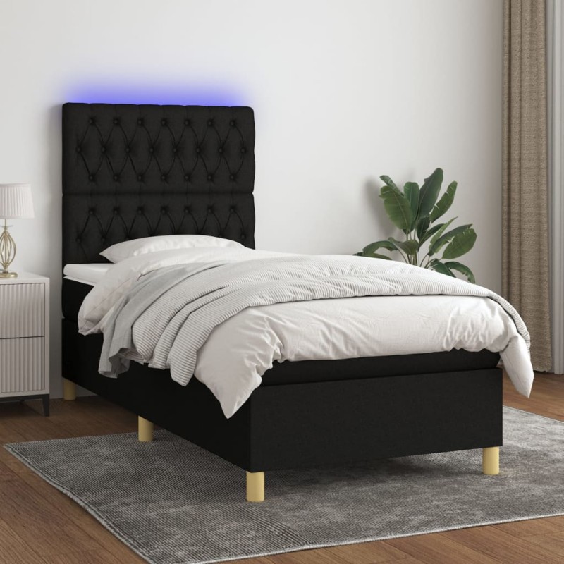 vidaXL Boxspringbett mit Matratze & LED Schwarz 100x200 cm Stoff vidaXL Boxspringbett mit Matratze & LED Schwarz 100x200 cm Stoff