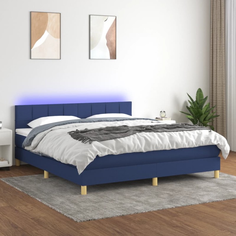 vidaXL Boxspringbett mit Matratze & LED Blau 180x200 cm Stoff vidaXL Boxspringbett mit Matratze & LED Blau 180x200 cm Stoff
