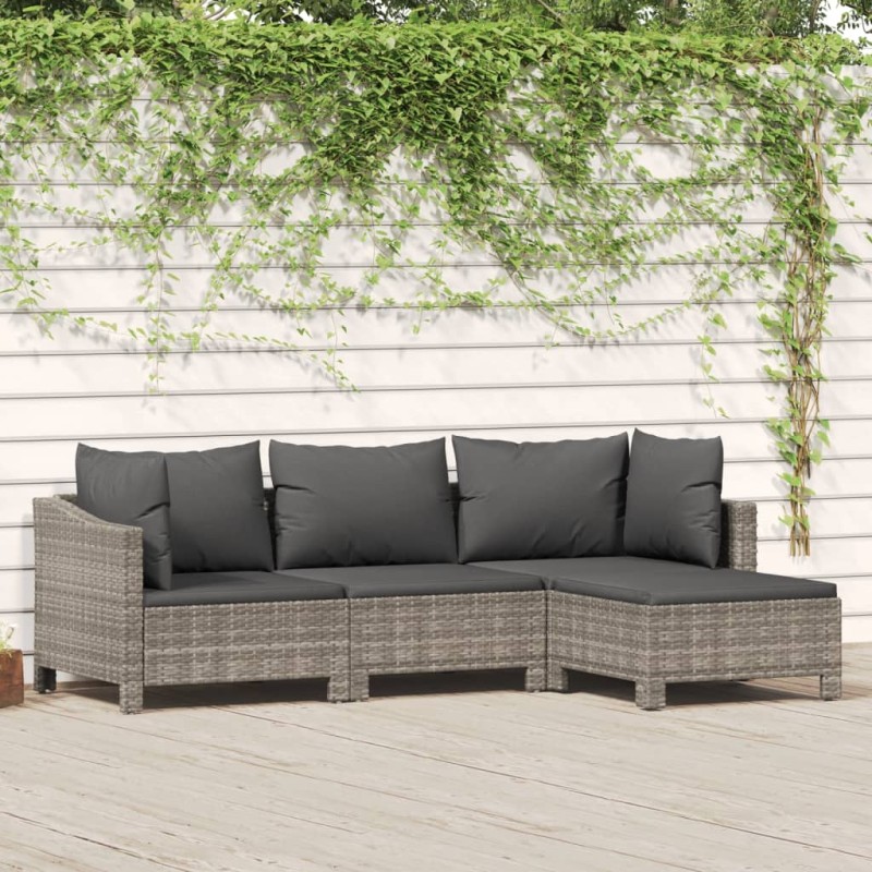 4-tlg. Garten-Lounge-Set mit Kissen Grau Poly Rattan 4-tlg. Garten-Lounge-Set mit Kissen Grau Poly Rattan