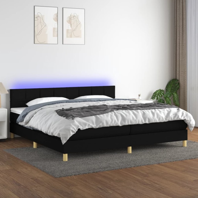 vidaXL Boxspringbett mit Matratze & LED Schwarz 200x200 cm Stoff vidaXL Boxspringbett mit Matratze & LED Schwarz 200x200 cm Stoff
