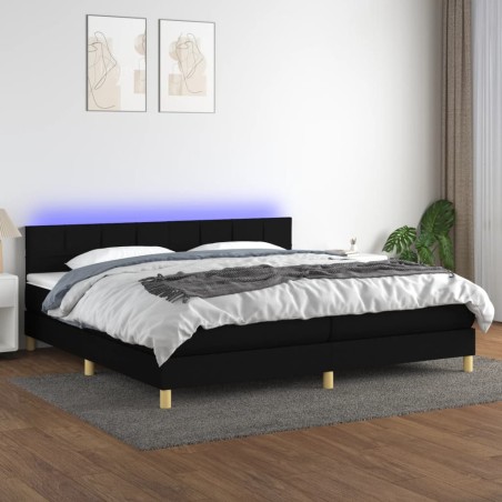 vidaXL Boxspringbett mit Matratze & LED Schwarz 200x200 cm Stoff