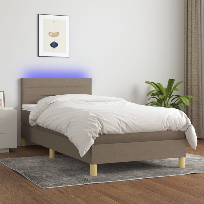 vidaXL Boxspringbett mit Matratze & LED Taupe 80x200 cm Stoff vidaXL Boxspringbett mit Matratze & LED Taupe 80x200 cm Stoff