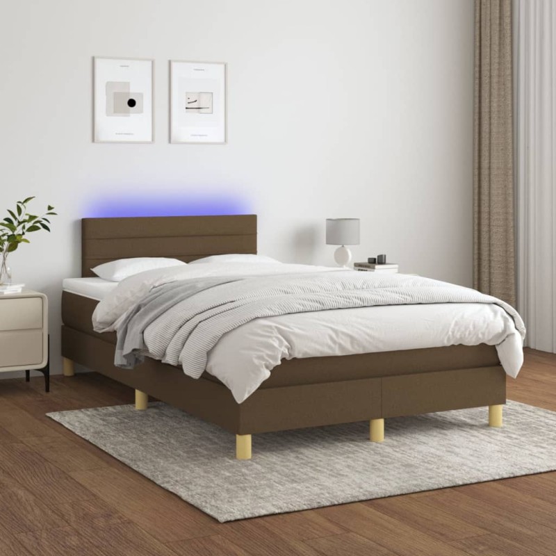 vidaXL Boxspringbett mit Matratze & LED Dunkelbraun 120x200 cm Stoff vidaXL Boxspringbett mit Matratze & LED Dunkelbraun 120x200 cm Stoff