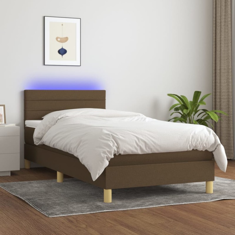 vidaXL Boxspringbett mit Matratze & LED Dunkelbraun 100x200 cm Stoff vidaXL Boxspringbett mit Matratze & LED Dunkelbraun 100x200 cm Stoff