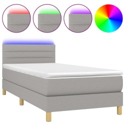 vidaXL Boxspringbett mit Matratze & LED Hellgrau 100x200 cm Stoff