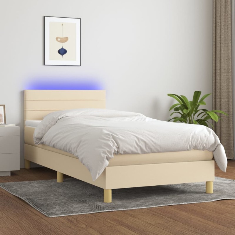 vidaXL Boxspringbett mit Matratze & LED Creme 90x190 cm Stoff vidaXL Boxspringbett mit Matratze & LED Creme 90x190 cm Stoff