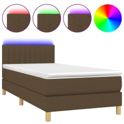 vidaXL Boxspringbett mit Matratze & LED Dunkelbraun 90x190 cm Stoff