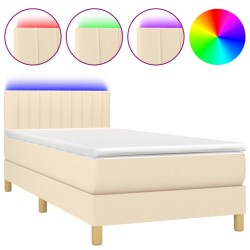 vidaXL Boxspringbett mit Matratze & LED Creme 100x200 cm Stoff