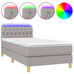 vidaXL Boxspringbett mit Matratze & LED Hellgrau 90x200 cm Stoff