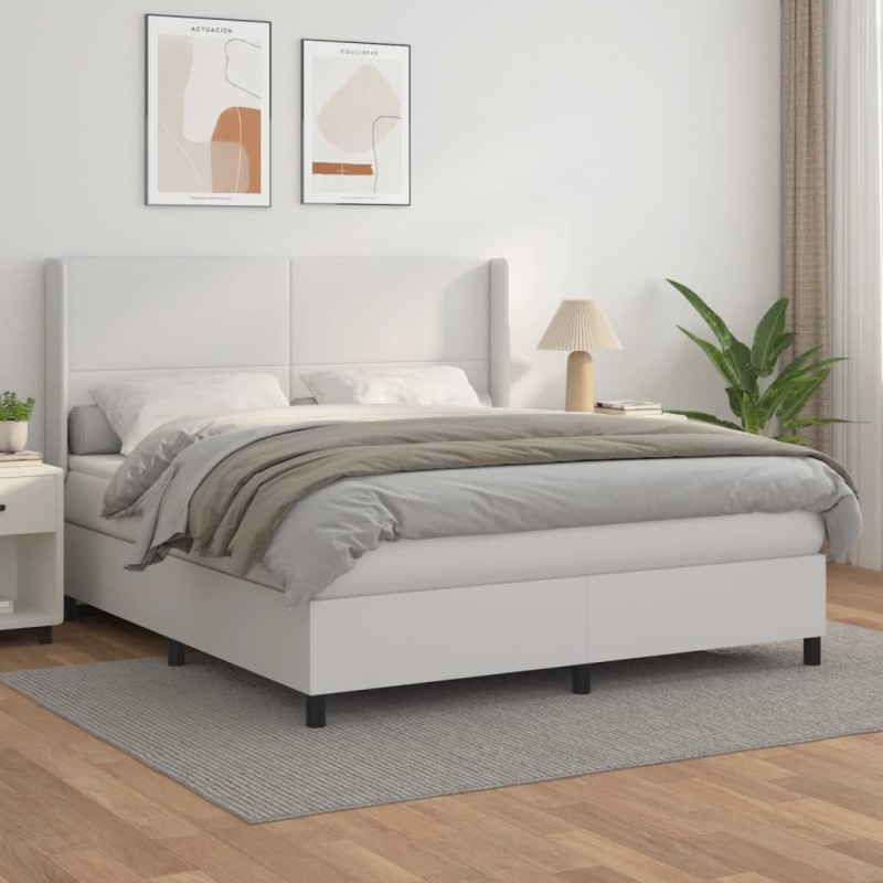 vidaXL Boxspringbett mit Matratze Weiß 180x200 cm Kunstleder vidaXL Boxspringbett mit Matratze Weiß 180x200 cm Kunstleder